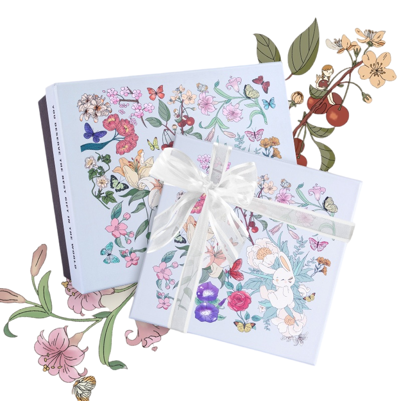 Artistic Garden Gift Box - A Dreamy Encounter of Flowers, Butterflies, and a Bunny, Adding Whimsy and Poetry to Every Gift