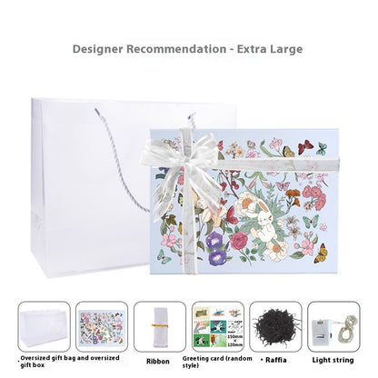 Artistic Garden Gift Box - A Dreamy Encounter of Flowers, Butterflies, and a Bunny, Adding Whimsy and Poetry to Every Gift