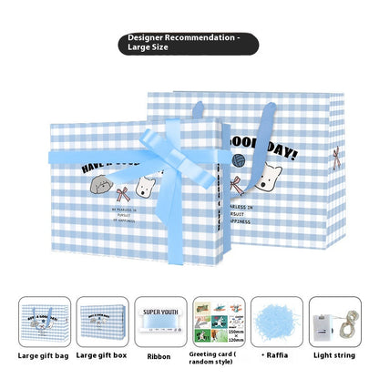 Blue Gingham Artistic Gift Box – Spreading Happiness and Joy with Simple Design to Brighten Special Moments