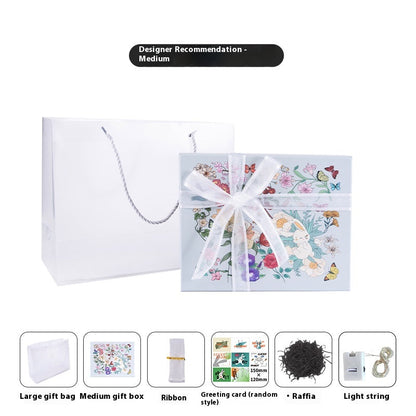 Artistic Garden Gift Box - A Dreamy Encounter of Flowers, Butterflies, and a Bunny, Adding Whimsy and Poetry to Every Gift