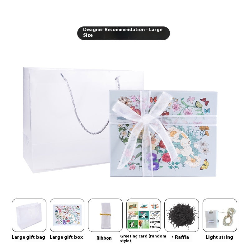 Artistic Garden Gift Box - A Dreamy Encounter of Flowers, Butterflies, and a Bunny, Adding Whimsy and Poetry to Every Gift