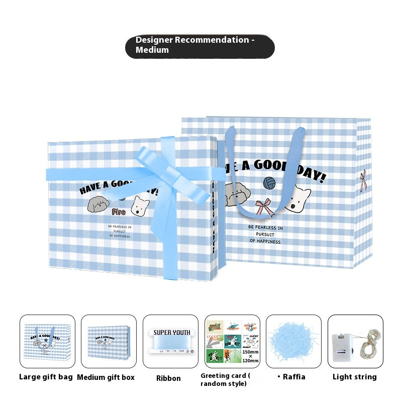 Blue Gingham Artistic Gift Box – Spreading Happiness and Joy with Simple Design to Brighten Special Moments